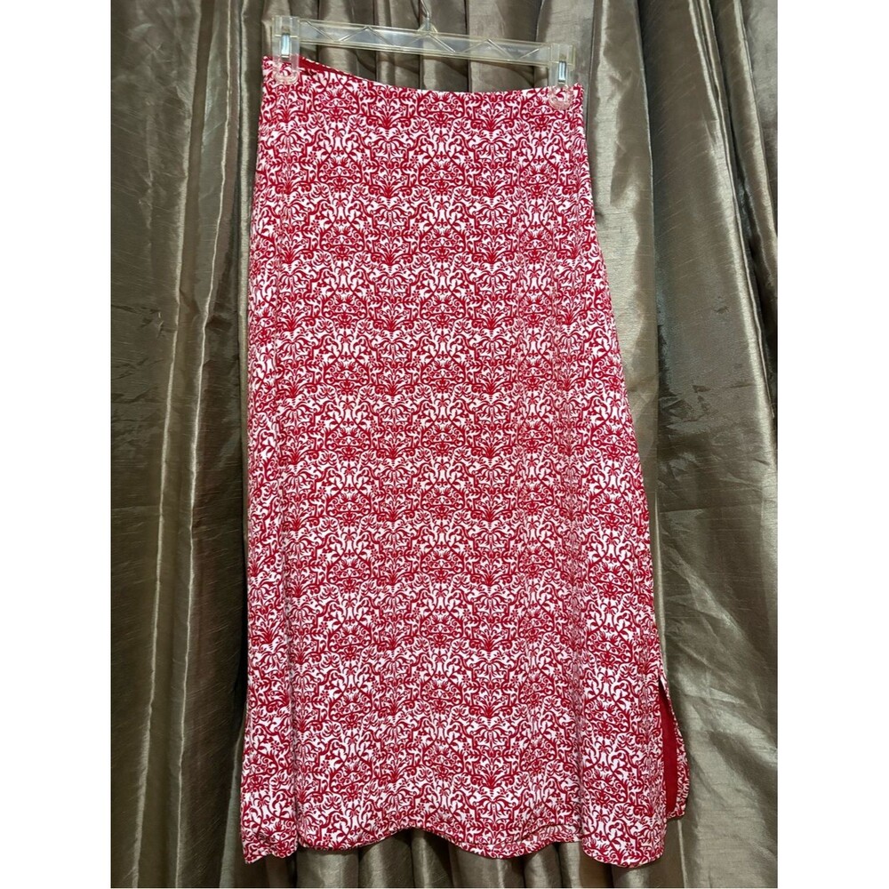 villager Red and White Patterned Midi Skirt 14↔️35↕️ #1831